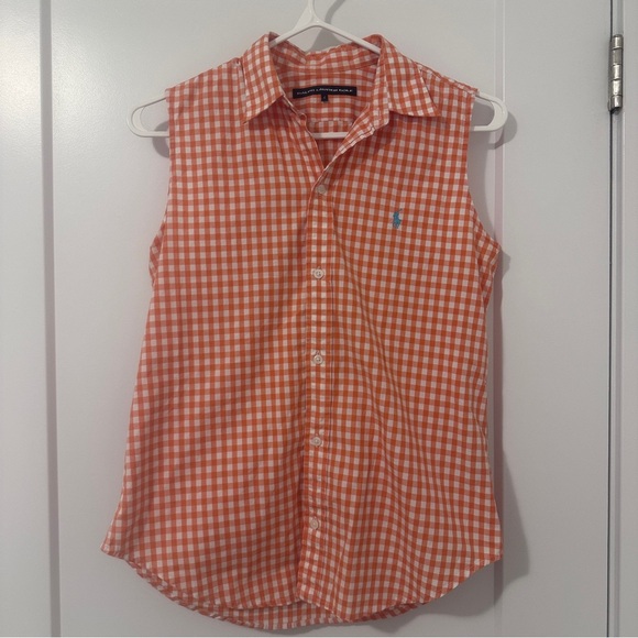 Ralph Lauren Tops - Ralph Lauren Golf Orange Gingham Plaid Sleeveless Blouse Size 4 Women’s